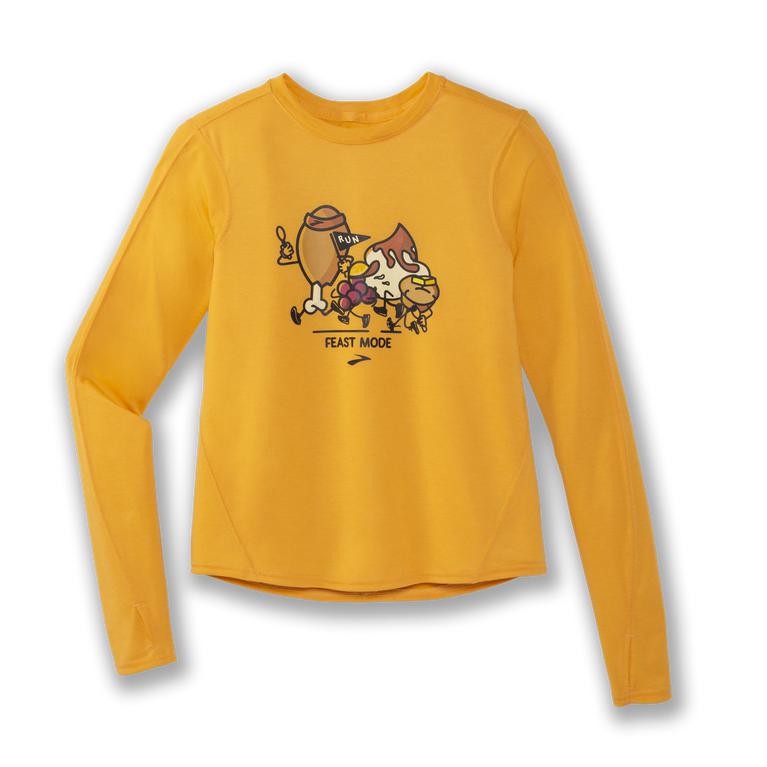 Brooks Trot Happy Distance Graphic Ls - Womens Long Sleeve Running Shirt - Saffron Orange/Feast Mode